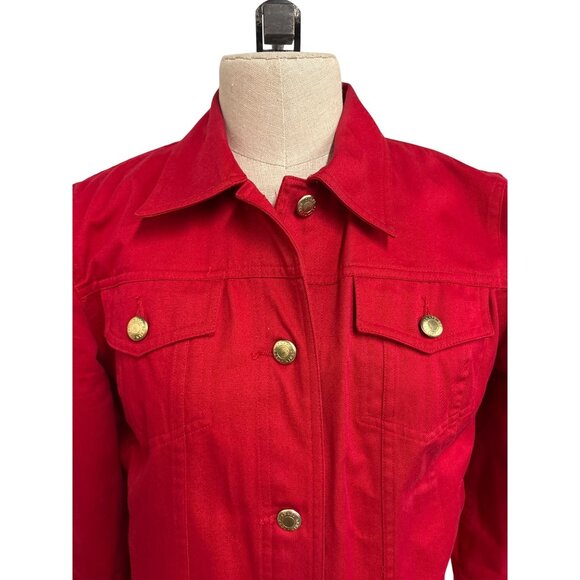 Chaps Red Denim Jacket Womens PM Gold Button Details Cotton Made In Indonesia - Picture 3 of 13